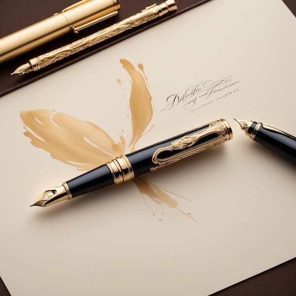 An elegant fountain pen gracefully gliding across paper