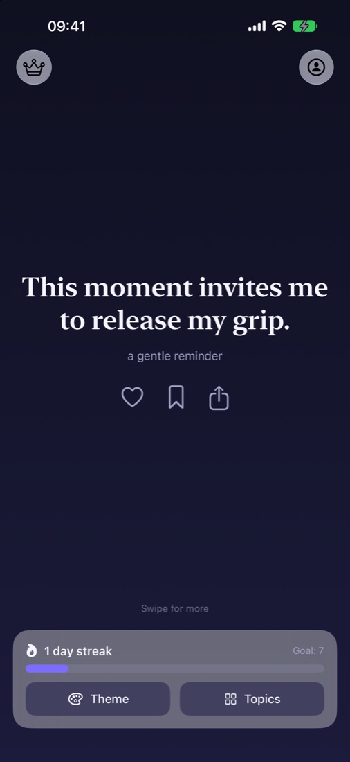 An affirmation in the dark Midnight theme